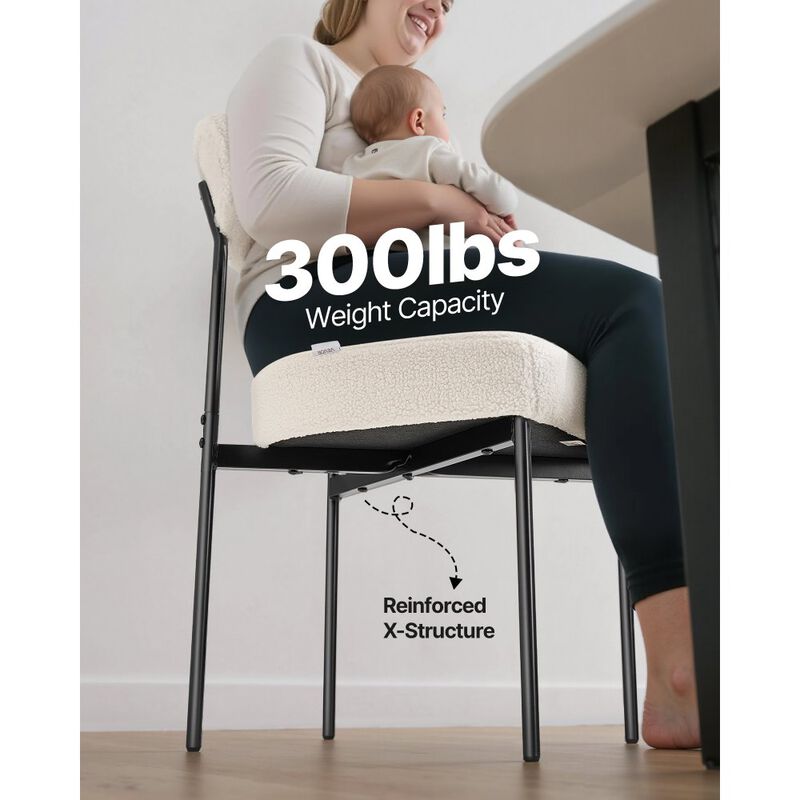Mid Century Modern Boucle Dining Chairs Set of 2, Curved Back Upholstered Chairs-White image number 4