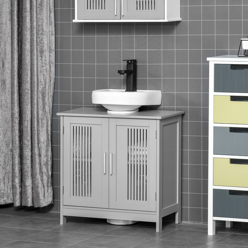 Grey Bathroom Under Sink Cabinet – 60x30x60 Cm, 2-Shelf Storage Unit, MDF
