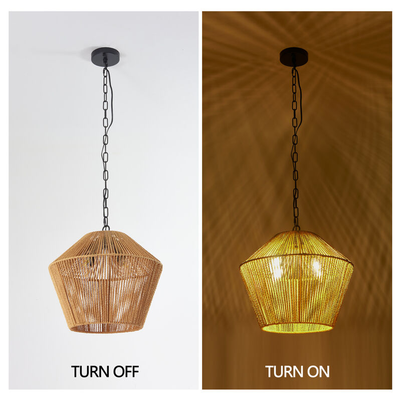 ELEMENT ACE Handcrafted Natural Hemp Rope Pendant Light Fixture with Adjustable Height for Kitchen Island Dining Room or Bedroom image number 7