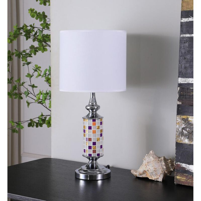 Hivvago 24" Silver Bedside Table Lamp With White Drum Shade