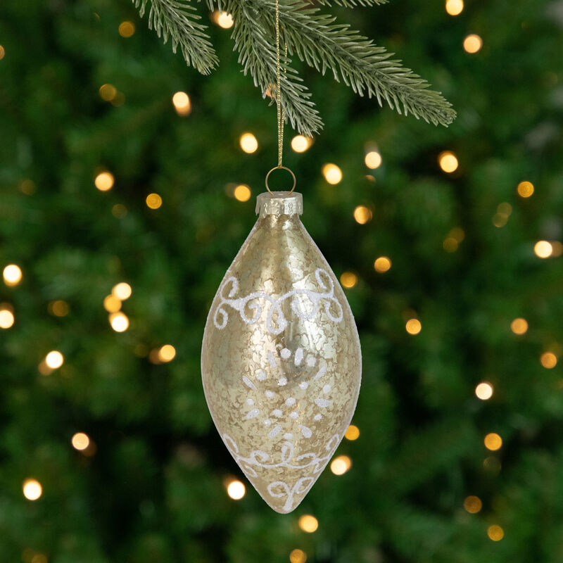 Glittered Christmas Ball and Finial Glass Ornaments - 5" - Gold - 4ct image number 2