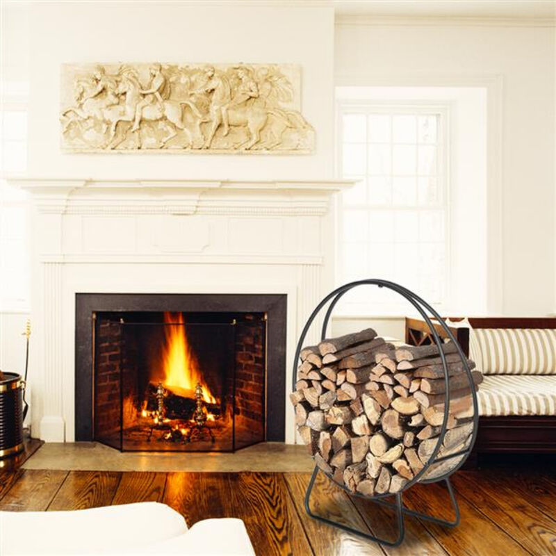 Iron Firewood Stand with Sand Pattern and Arrow Design for Indoor Outdoor