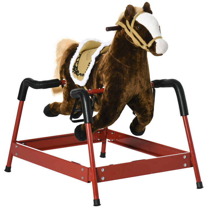 BreeBe Kids Spring Rocking Horse, Ride on Horse for Girls and Boys with Sounds, Plush Animal Ride-on Toy with Soft Feel