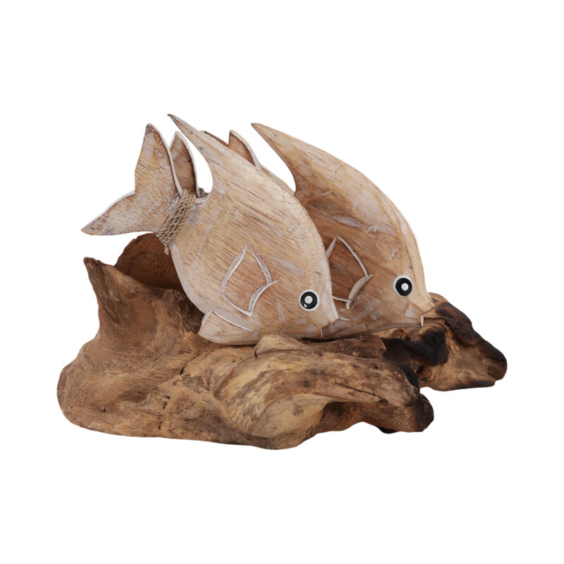 14" Wood Swimming Fish On Branch, Wht/nat image number 3