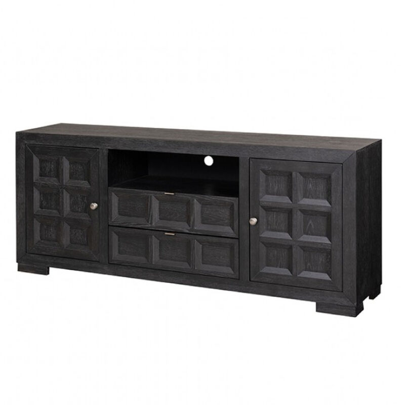 Kizie TV Stand Cabinet, Storage Drawers, Modern Black Wood, 72 Inch - Benzara