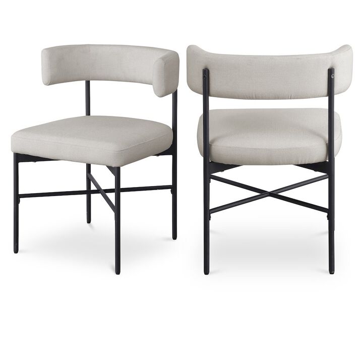 Meridian Furniture Rivage Beige Durable Linen Textured Fabric Dining Chair, Set of 2