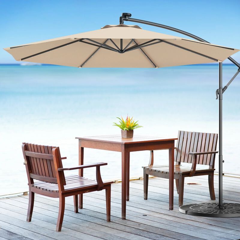 Mondawe 10 Feet Patio Umbrella with Crank and Solar LED Lights