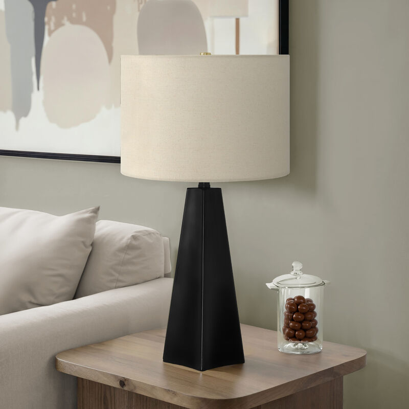 ELEMENT ACE Modern Table Lamp with Sleek Triangular Base, Linen Drum Shade, 3-Way Rotary Switch, Perfect Accent Lighting for Living Room, Bedroom, and Home Office image number 1