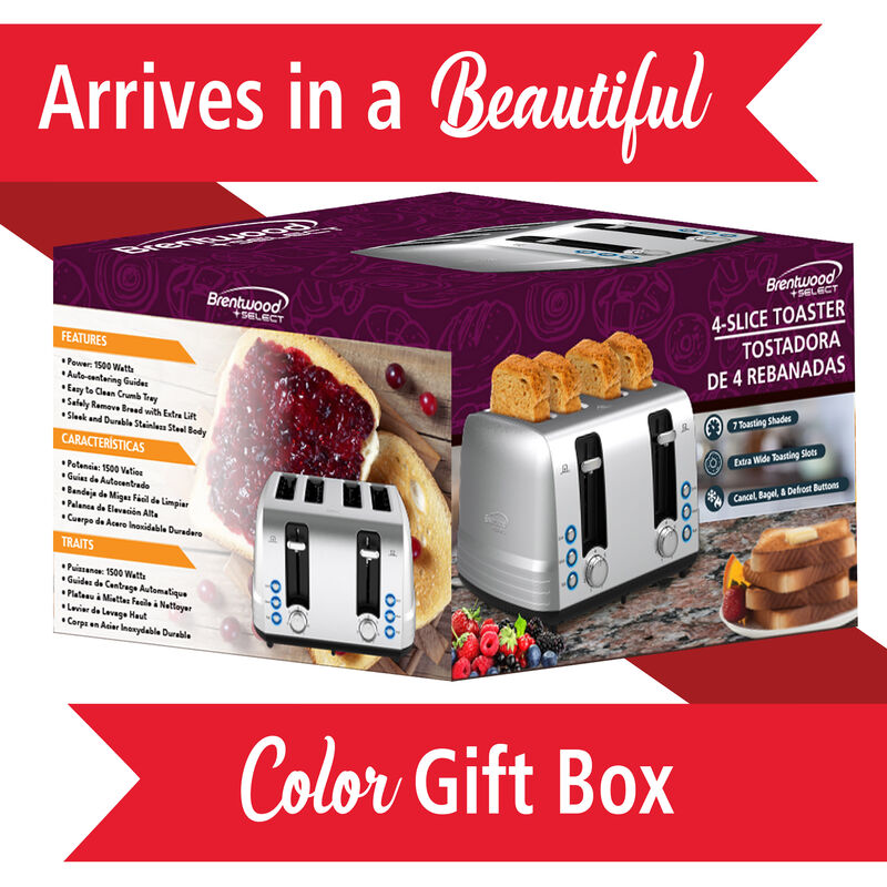 Brentwood Select Extra Wide 4 Slot Stainless Steel Toaster