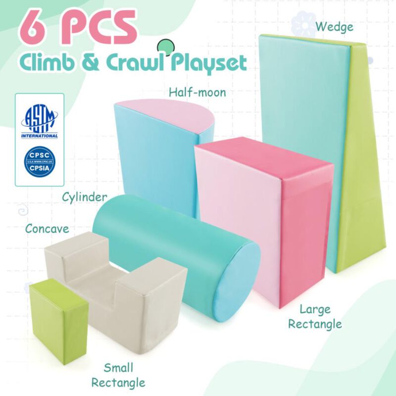 Hivvago 6 Pieces Foam Climbing Blocks Indoor Climb and Crawl Activity Playset with Rectangles