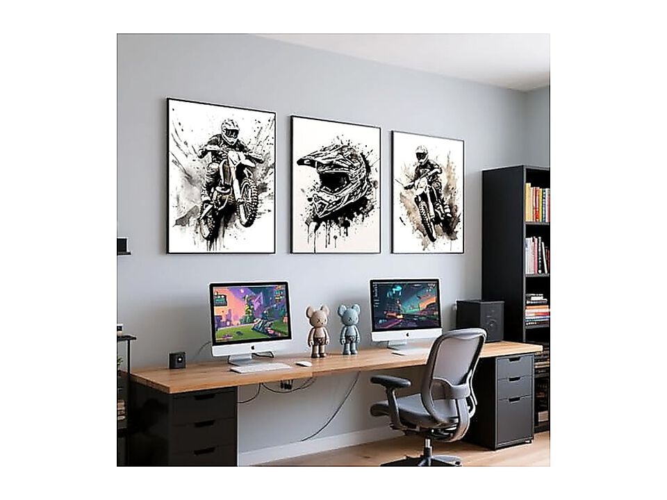 Motorbike Trendy Wall Art Black White Motorcycle Canvas Poster Cool Racer Sports