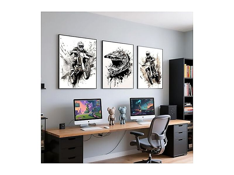 Motorbike Trendy Wall Art Black White Motorcycle Canvas Poster Cool Racer Sports image number 1