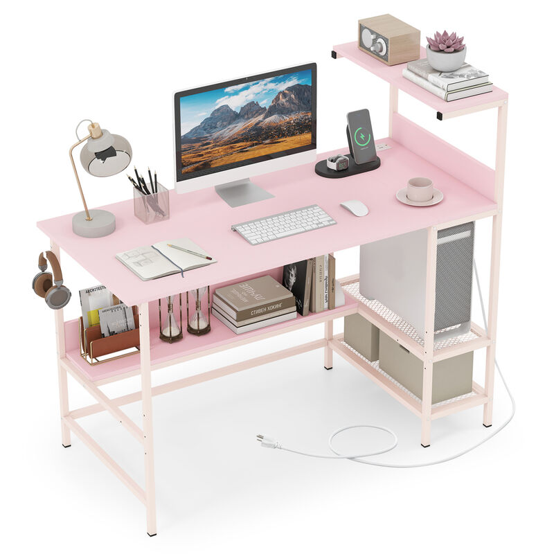 Computer Desk with Built In Power Outlets and Shelves for Home Office image number 3