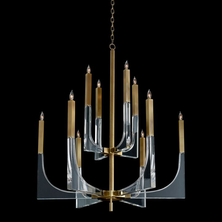 Acrylic And Brass Ten-Light Chandelier
