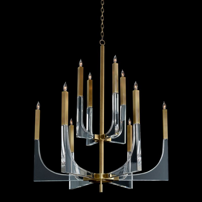 Acrylic And Brass Ten-Light Chandelier