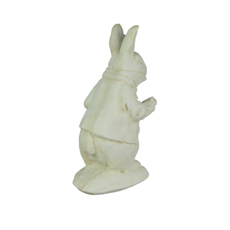 Alice In Wonderland White Rabbit Antiqued White Finish Solid Cement Statue 14 In image number 2