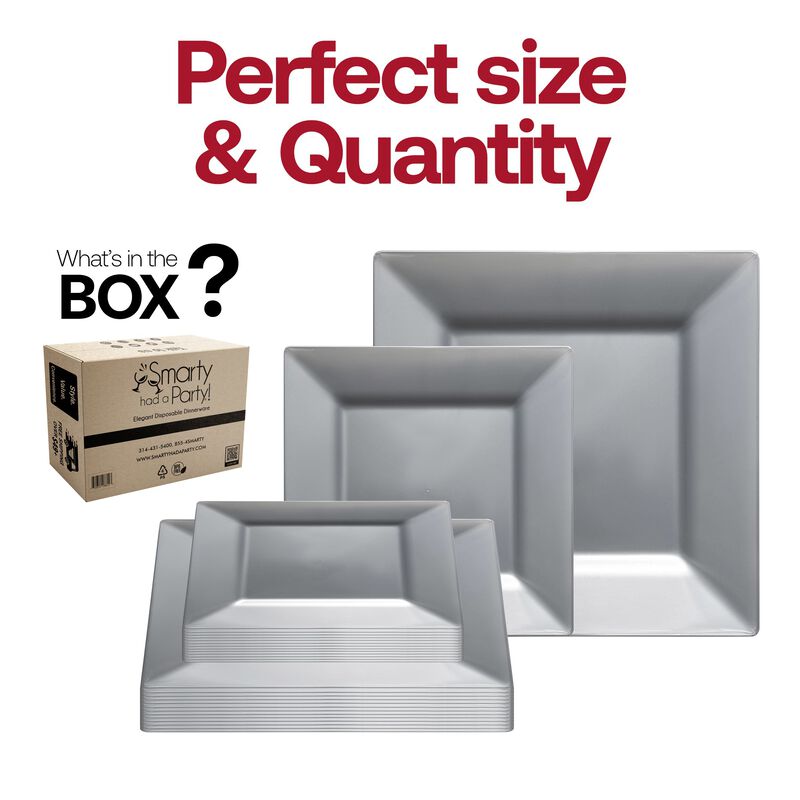 Silver Square Plastic Plates Dinnerware Value Set (40 Sets) image number 4