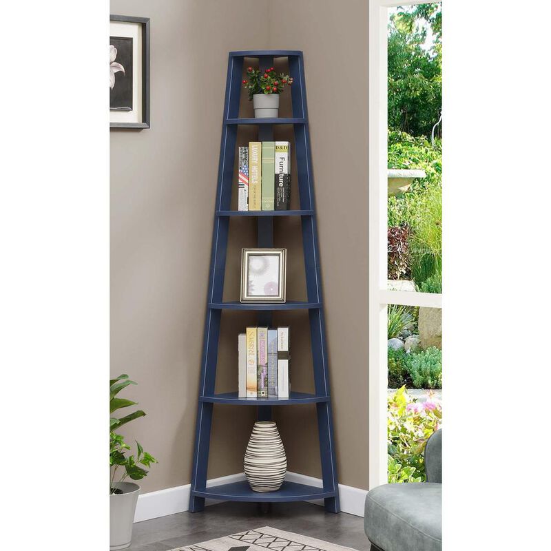 Convenience Concepts Newport 5 Tier Corner Bookshelf Cobalt Blue