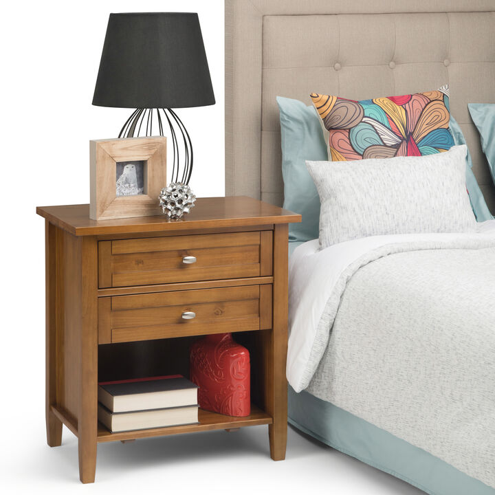 Warm Shaker SOLID WOOD 24 inch Wide Transitional Bedside Nightstand Table in Light Golden Brown