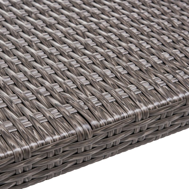 Bops Outdoor Ottoman, Gray Faux Rattan Wicker, 28 Inch Acacia Wood - Benzara
