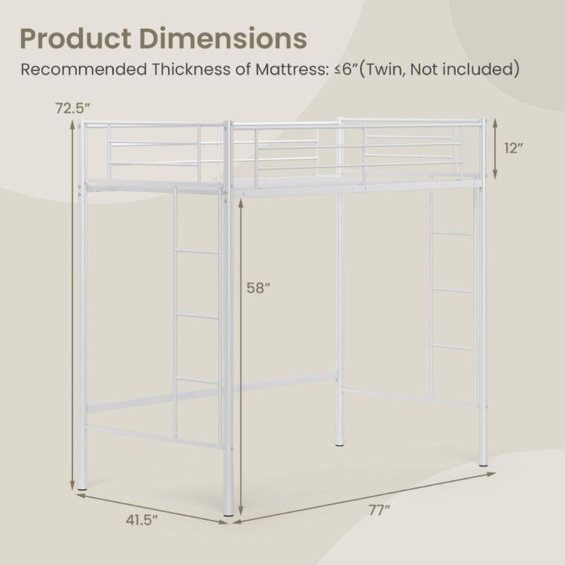Hivvago Twin Loft Bed Frame with 2 Ladders Full-length Guardrail