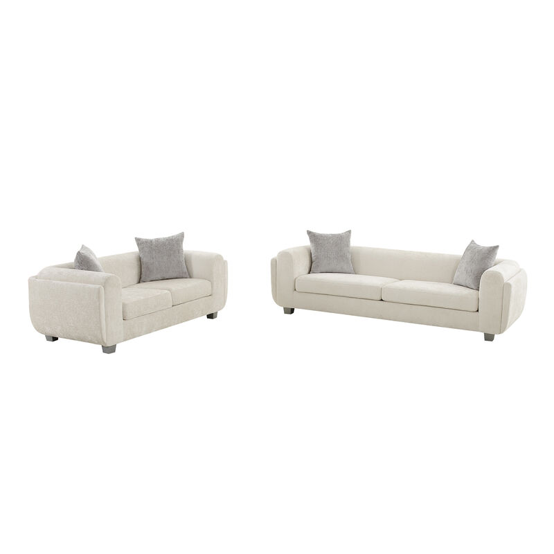 Pasargad Home Bergamo Upholstered Loveseat with 2 Thrwo Pillows, Ivory
