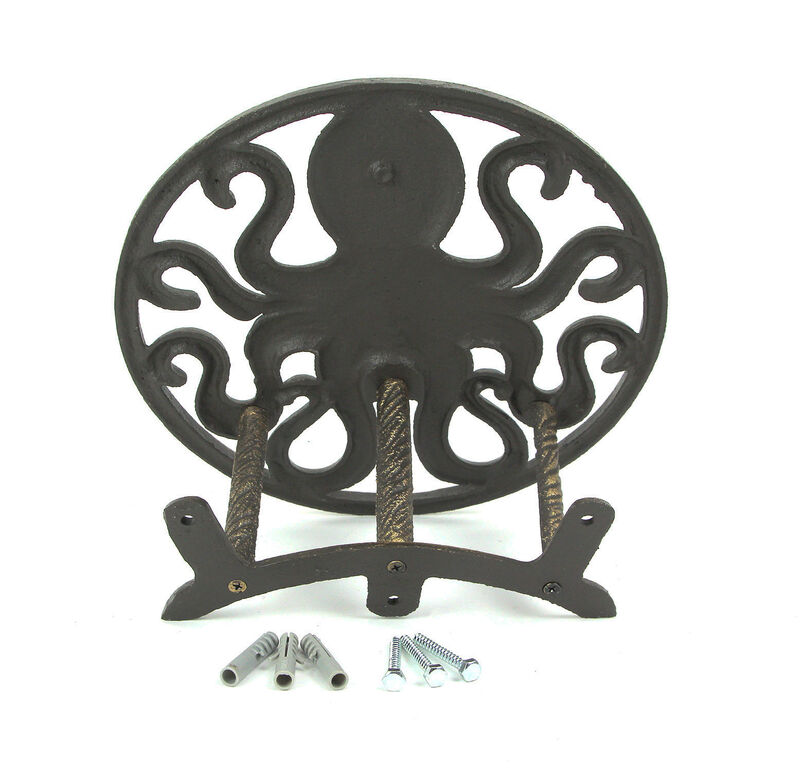 Cast Iron Octopus Wall Mounted Hanging Garden Hose Holder Bronze Finish image number 3