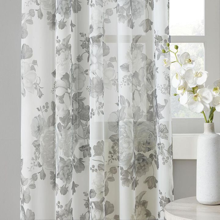 Belen Kox Simone Floral Twist Tab Top Voile Sheer Curtain Panel, Belen Kox