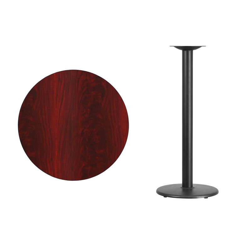 Flash Furniture 30'' Round Mahogany Laminate Table Top with 18'' Round Bar Height Table Base