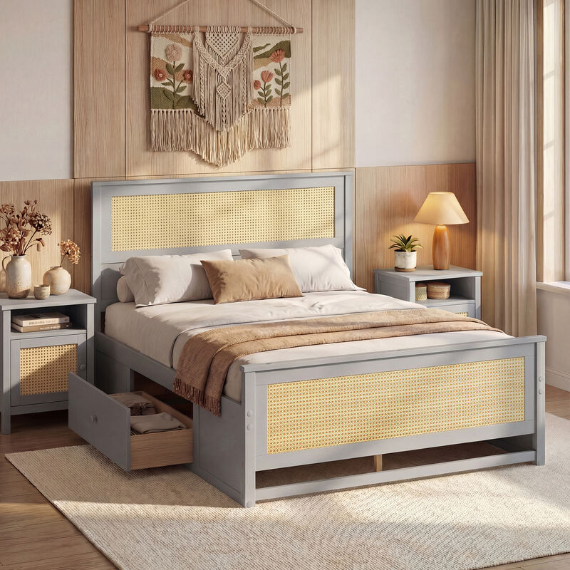 Woven Rattan Bed Frame with Drawer Storage for Modern Bedroom image number 5