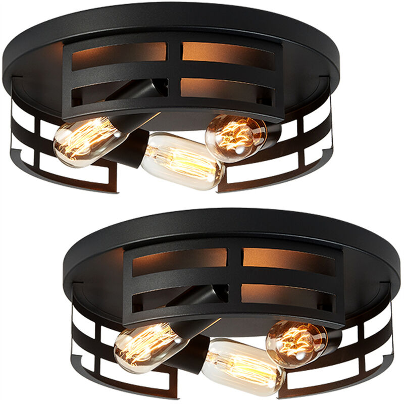 13 in. 3-Light Black Flush Mount Ceiling Lamp (Set of 2) image number 0