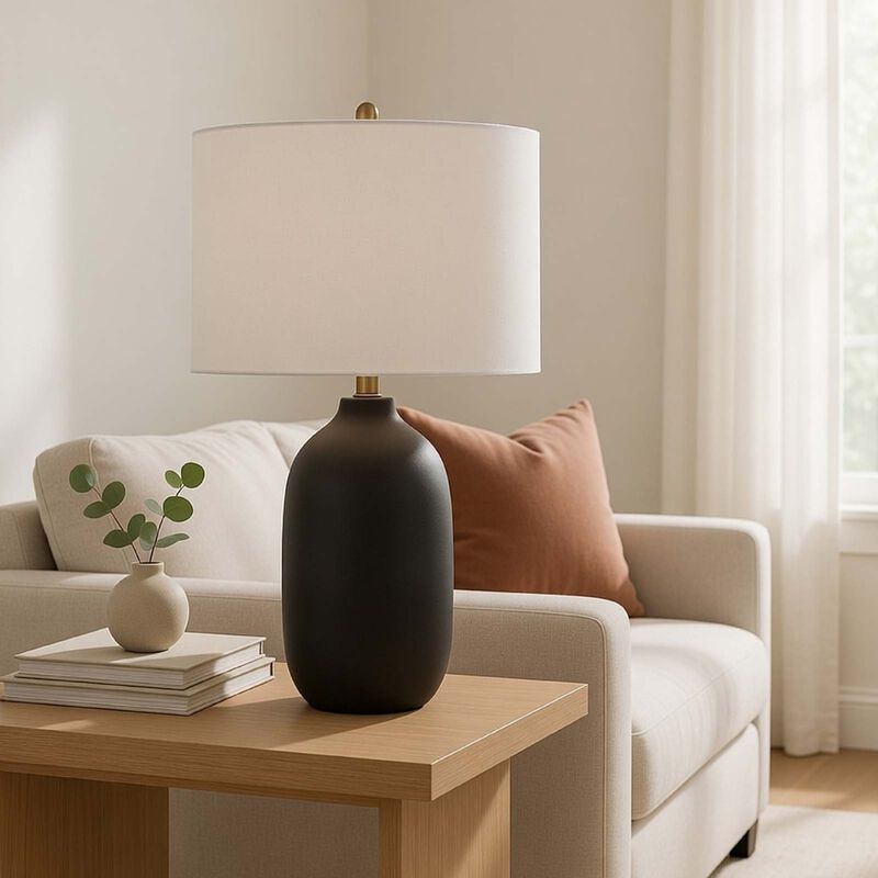 Table Lamp, White Drum Shade, 26 Inch Hotel Quality Black Ceramic Base image number 8