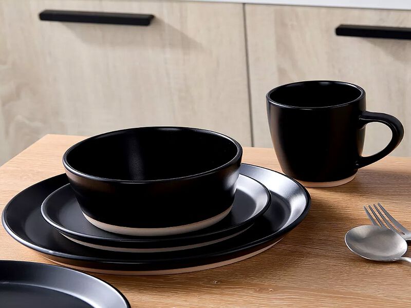 Jules Modern Stoneware 16-piece Round Black Dinnerware Set, Plates and Bowls Sets, Dish Set for 4, Black image number 2