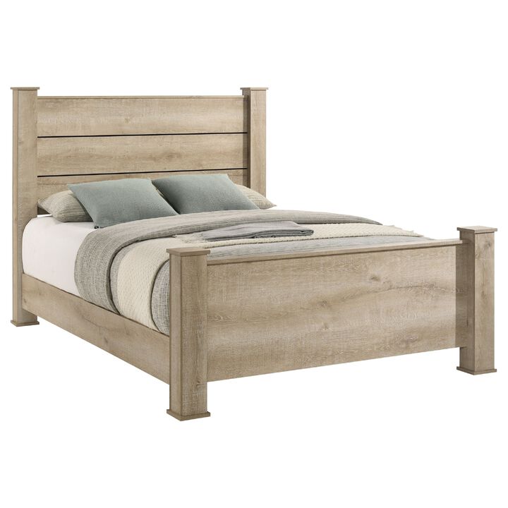 Tyna Rustic Queen Panel Bed with Planked Headboard, Weathered Oak Wood