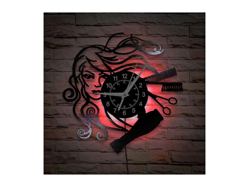 Hair Salon Kinds LED Color Hairstyle Wall Clock 12 Inch Silent Non Ticking Vinyl image number 2