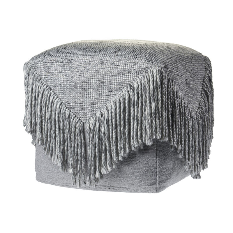 Hivvago 18 Inch Gray Wool Cotton Blend Pouf Ottoman
