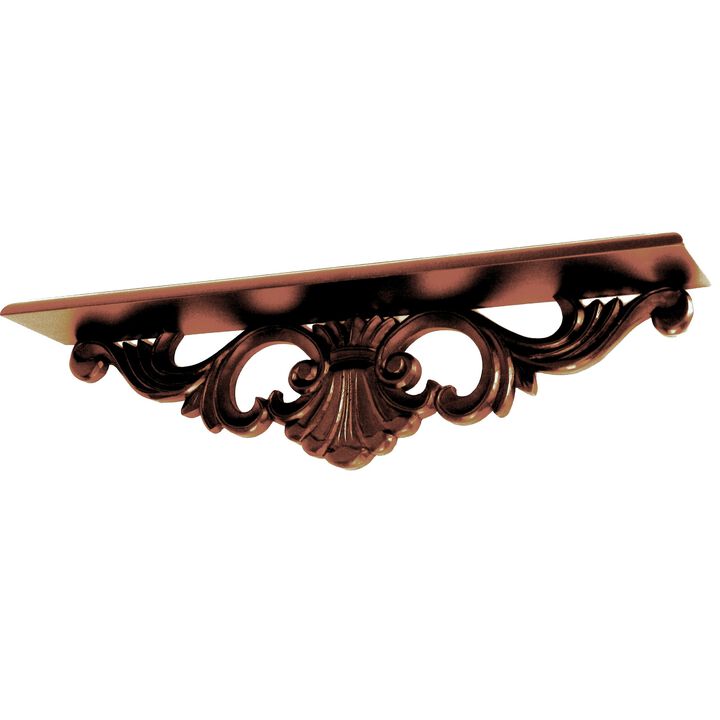 Hand Carved Wooden Wall Shelf with Floral Design Display, Brown - Benzara