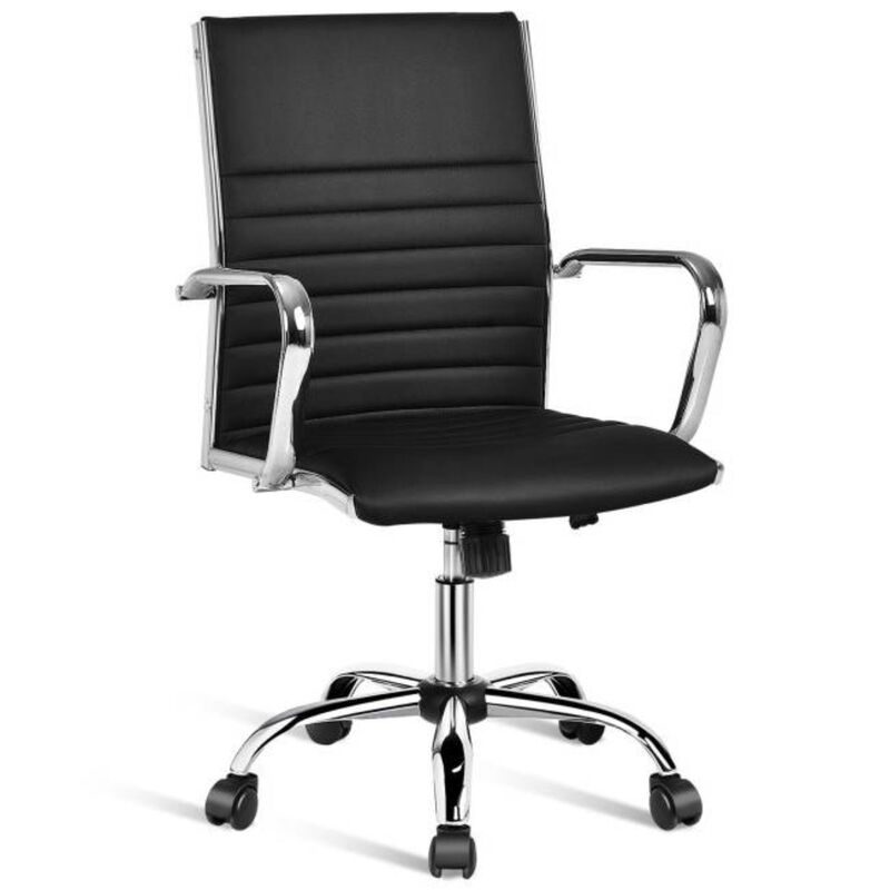 QuikFurn Black Faux Leather High Back Modern Classic Office Chair with Armrests