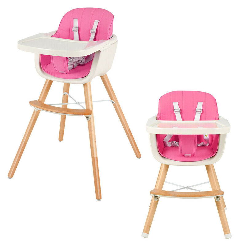 3-in-1 Convertible Wooden High Chair with Cushion