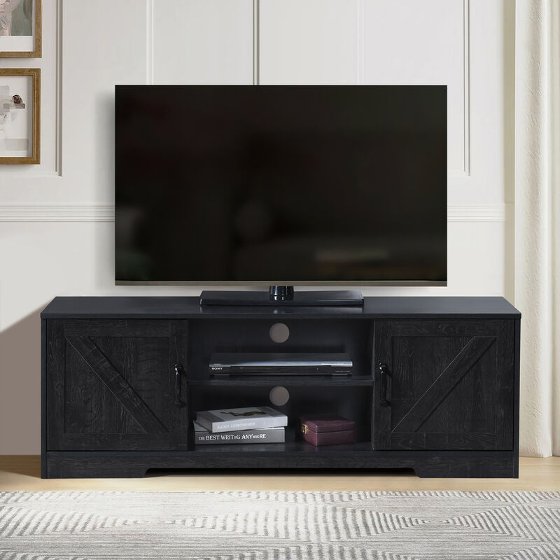 59 in. Farmhouse TV Stand For TVs Up To 65" with 2 Storage Cabinets, Wood Barn Door Media Television Console Table With Storage, Modern Entertainment Center For Living Room image number 1