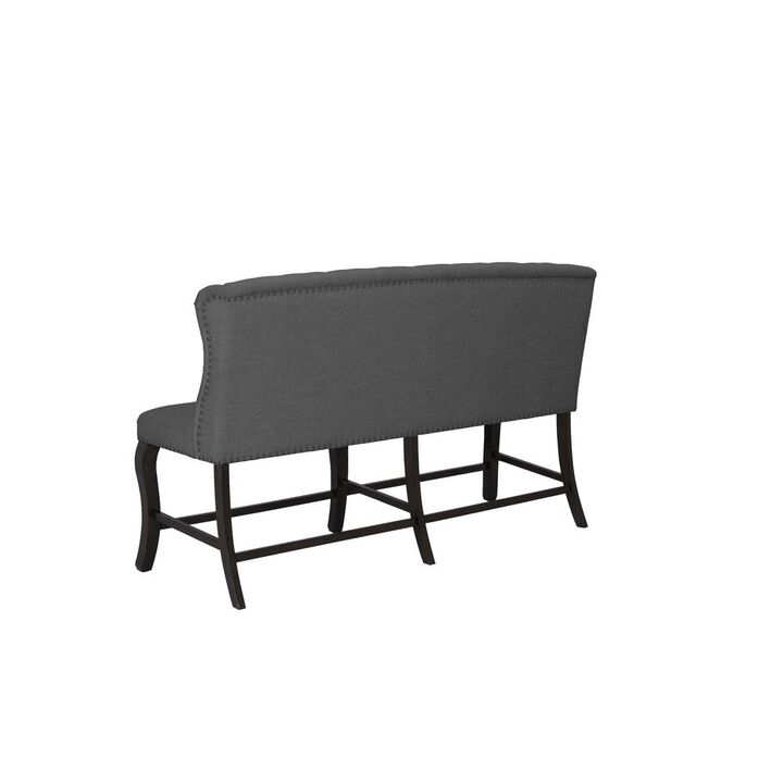 Best Quality Furniture Counter Height Upholstered Bench with Backrest, Tufted Buttons, and Nailhead Trim