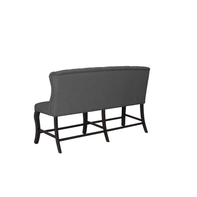 Best Quality Furniture Counter Height Upholstered Bench with Backrest, Tufted Buttons, and Nailhead Trim