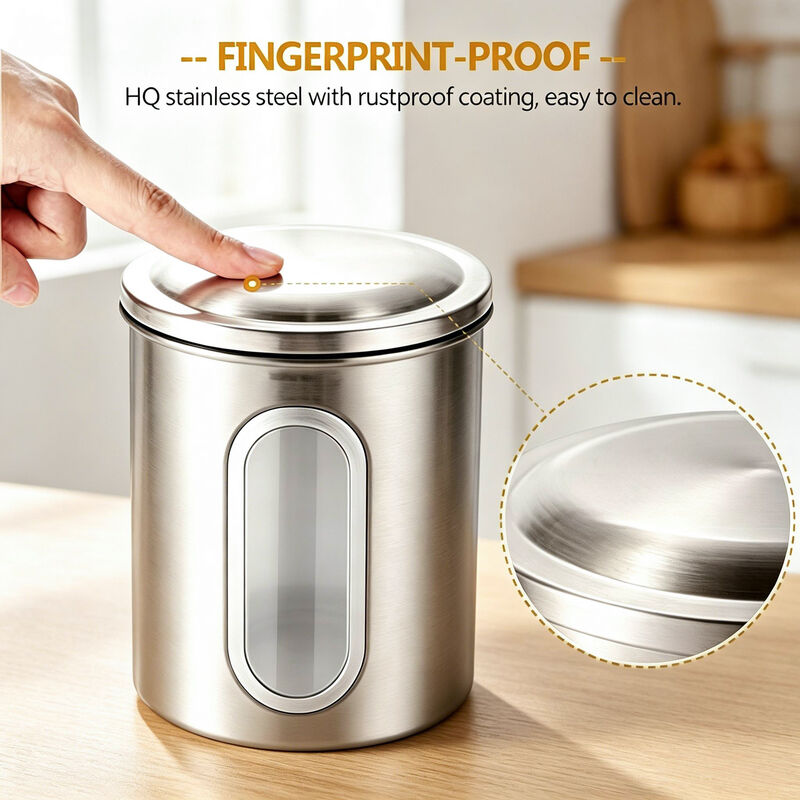 3-Piece Stainless Steel Sealed Canister Set for Kitchen Storage - See-Through Design for Easy Viewing (8oz, 12oz, 16oz, Silver) image number 5