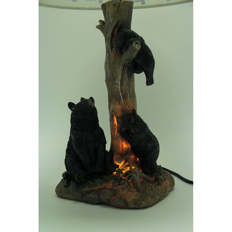 Playful Black Bears Climbing Pine Tree Rustic Table Lamp With Nightlight Base image number 1