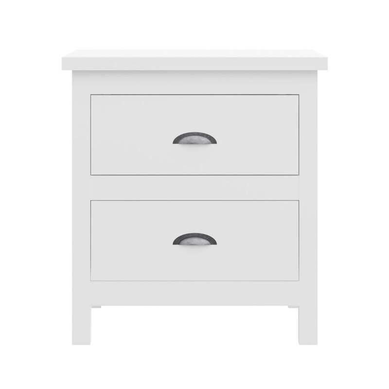 Homezia 20" White Two Drawer Nightstand With Solid Wood Top