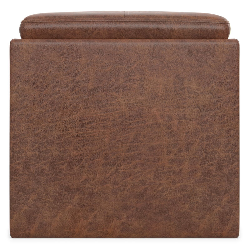 Rockwood 17 inch Wide Contemporary Square Cube Storage Ottoman with Tray in Distressed Saddle Brown Vegan Faux Leather, Assembled image number 4