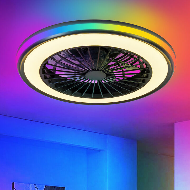 ELEMENT ACE Modern Dimmable RGB LED Ceiling Fan with Light, Adjustable Speed Bidirectional Rotation Ceiling Lighting Fixture for Living Room Bedroom Office