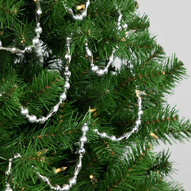 9' Silver Shiny and Matte Beaded Christmas Garland image number 1