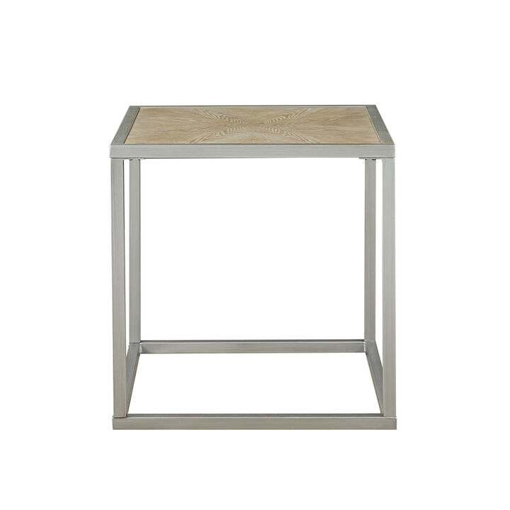 Gracie Mills Hamza Natural Wood Finish Square End Table with Silver Metal Base