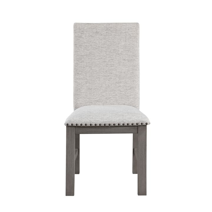 Dining Chairs 2pc Set Beige Fabric Upholstered Seat and Back Nailhead Trim Gray Finish Wood Frame Rustic Design Dining Furniture